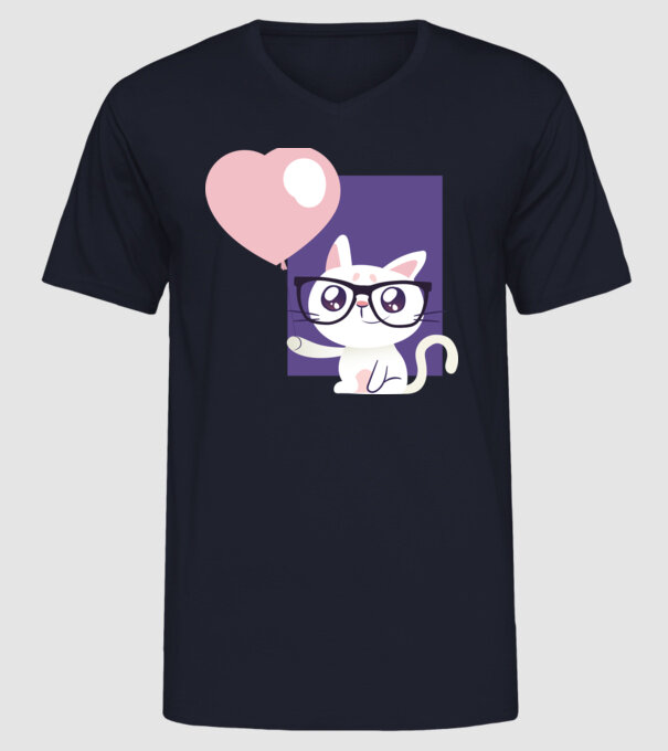Inimă Pisică cu balon model albastru închis pe tricou
