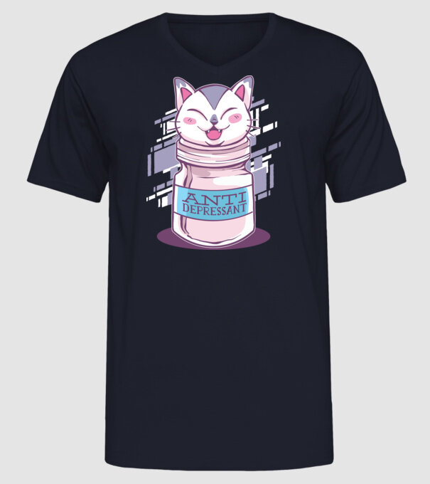 Tabletă antidepresivă pisică model albastru închis pe tricou