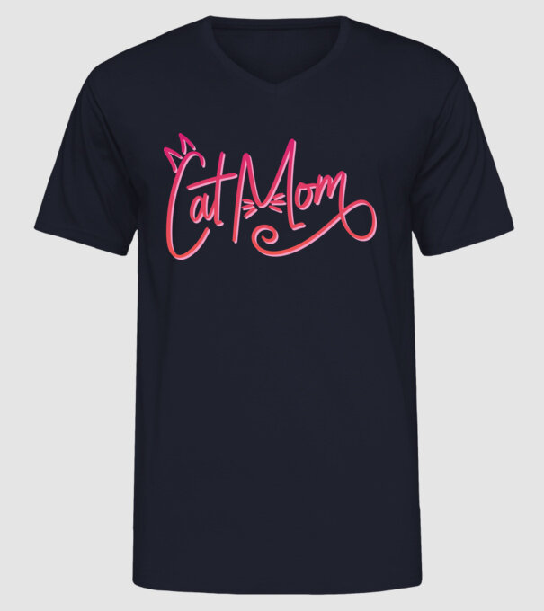 Mamă cu pisică model albastru închis pe tricou