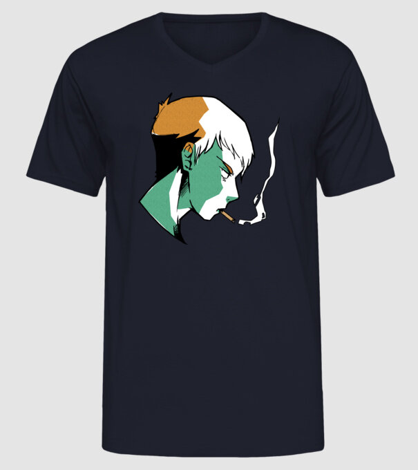 Anime băiat fumător model albastru închis pe tricou