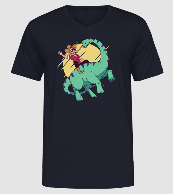 Dinozaur Cowboy model albastru închis pe tricou