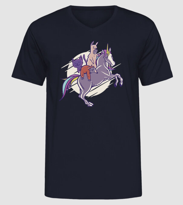 Animale drăguțe pe Unicorn model albastru închis pe tricou