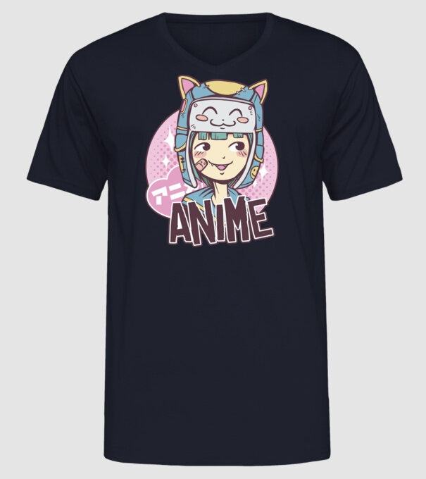 Fată drăguță Anime model albastru închis pe tricou