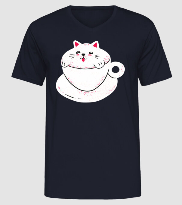 Tricou cafea cu pisică drăguță model albastru închis pe tricou