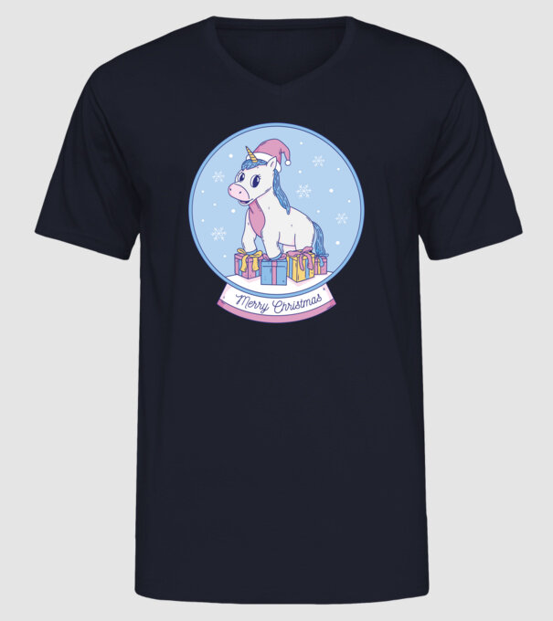 Glob de zăpadă drăguț, de Crăciun, cu Unicorn model albastru închis pe tricou