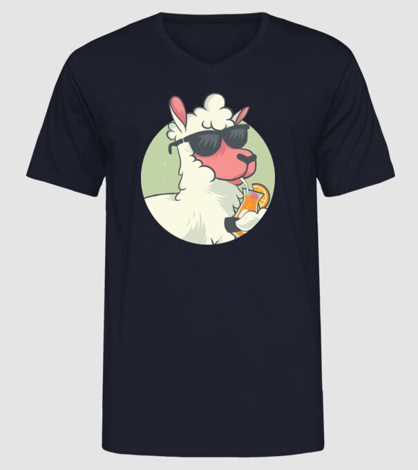 Lama drăguț cu cocktail tricou amuzant model albastru închis pe tricou