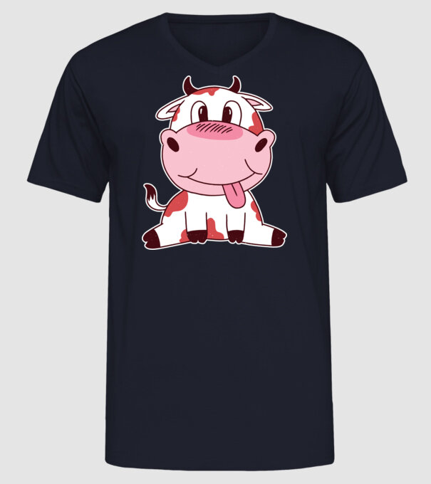 Vacă drăguță model albastru închis pe tricou