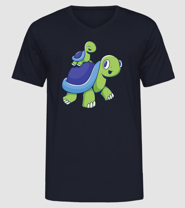 Familie țestoase drăguțe model albastru închis pe tricou