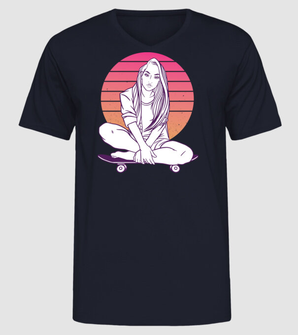 Fată Skateboarder model albastru închis pe tricou