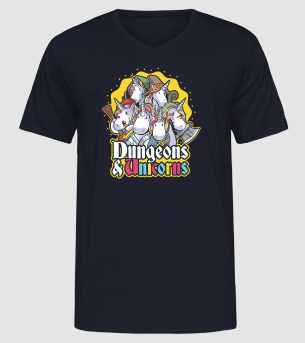 Dungeons and Unicorns model albastru închis pe tricou