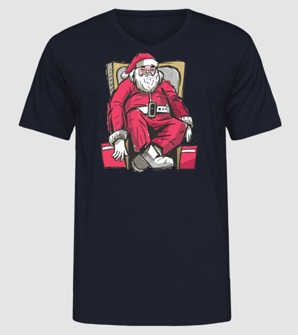 Moș Crăciun Obosit model albastru închis pe tricou