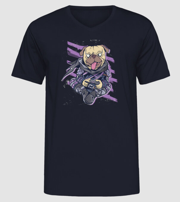 Mops Gamer model albastru închis pe tricou