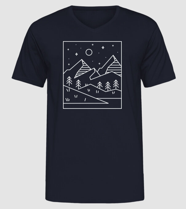 Peisaj geometric model albastru închis pe tricou