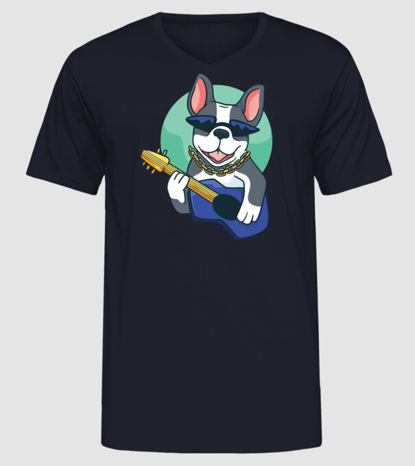 Bulldog Chitarist model albastru închis pe tricou