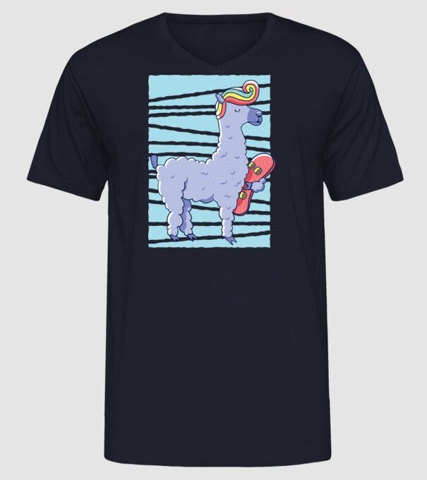 Lama Skateboarder model albastru închis pe tricou