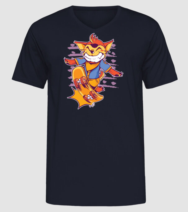 Vulpe Skateboarder model albastru închis pe tricou