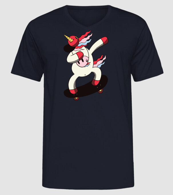 Skateboarder Unicorn DAB model albastru închis pe tricou