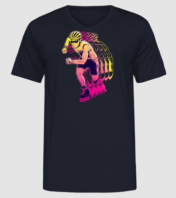 Concurent patine pe rotile model albastru închis pe tricou