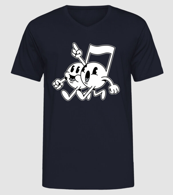 Note muzicale model albastru închis pe tricou