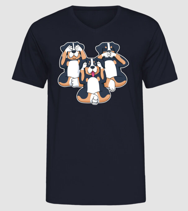 Trei câini model albastru închis pe tricou