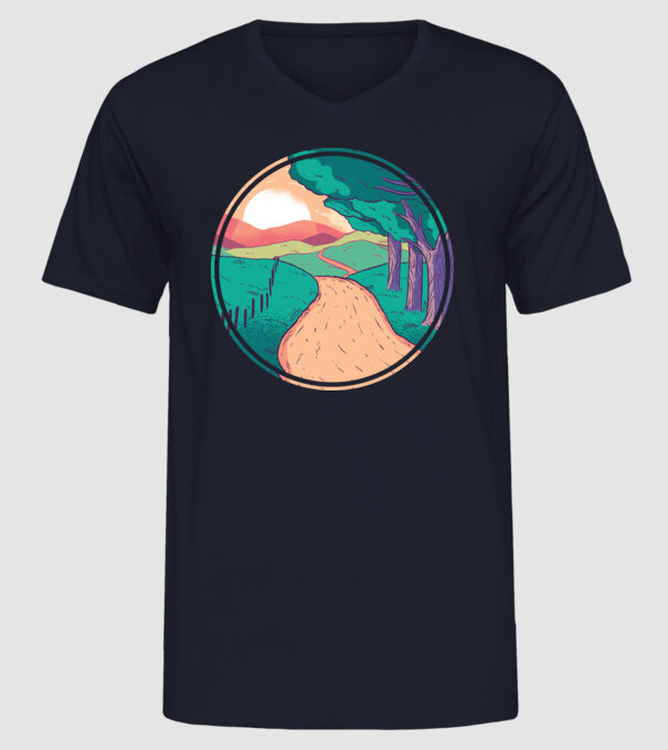 Drum spre casă la apus de soare model albastru închis pe tricou