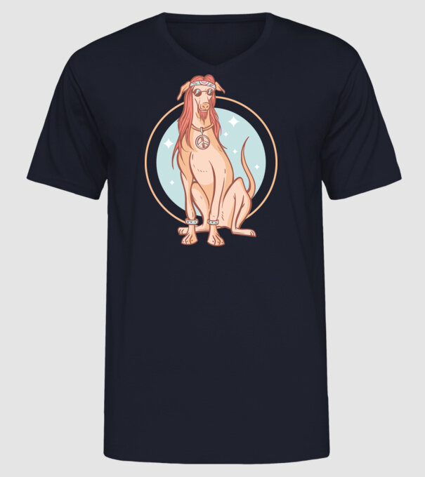 Câine Ogar Hippy model albastru închis pe tricou