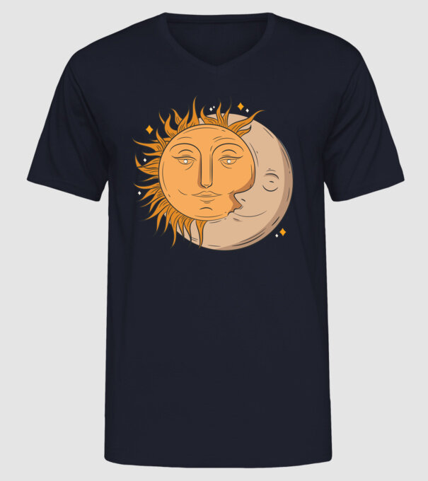 Luna și Soarele model albastru închis pe tricou