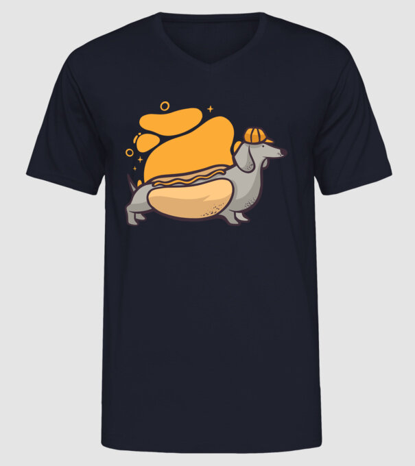 Teckel Hot dog model albastru închis pe tricou