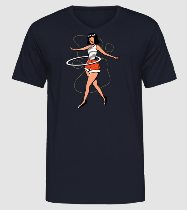 Cerc hula-hoop model albastru închis pe tricou