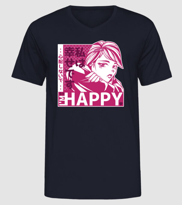 'I''m happy fată Anime antisocială' model albastru închis pe tricou