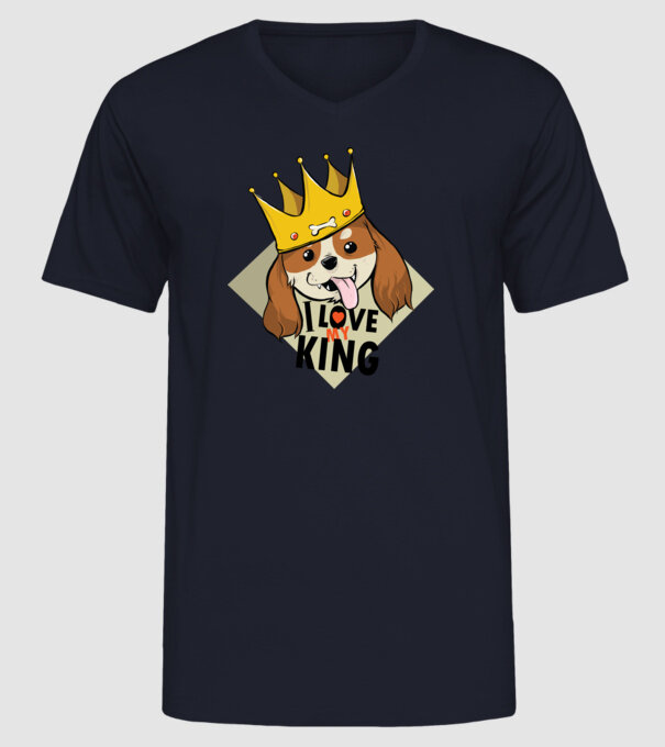 I love my king - Cavalier King Charles tricou cu câine Cocker Spaniel model albastru închis pe tricou