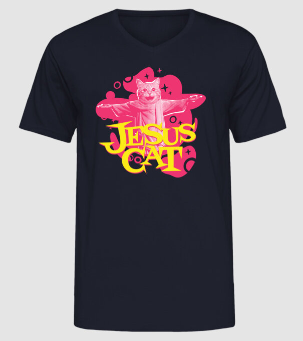 Jesus Cat model albastru închis pe tricou