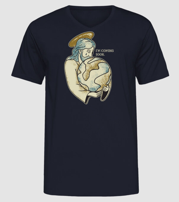 Jesus is coming soon - Isus vine în curând model albastru închis pe tricou