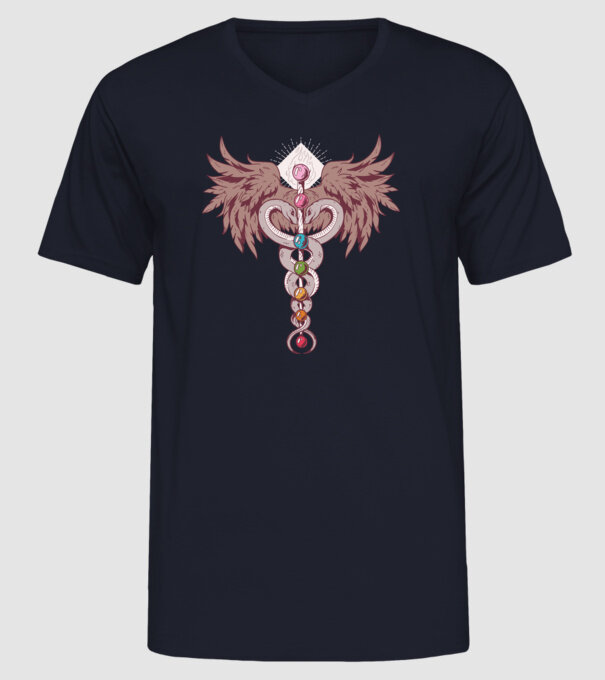 Chakra yoga model albastru închis pe tricou