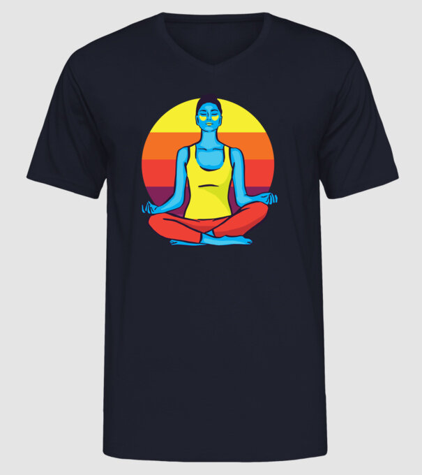 Yoga Meditație Retro model albastru închis pe tricou