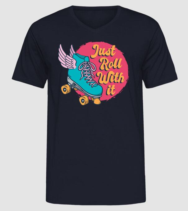Just Roll with it - patine cu rotile model albastru închis pe tricou