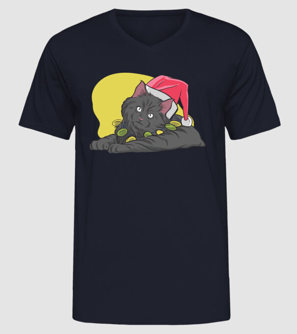 Pisică de Crăciun model albastru închis pe tricou