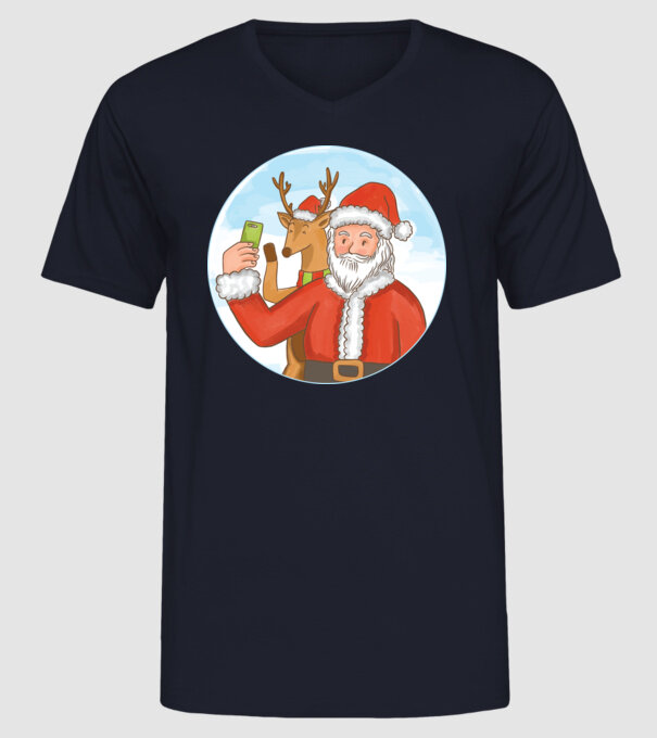 Selfie de Crăciun model albastru închis pe tricou