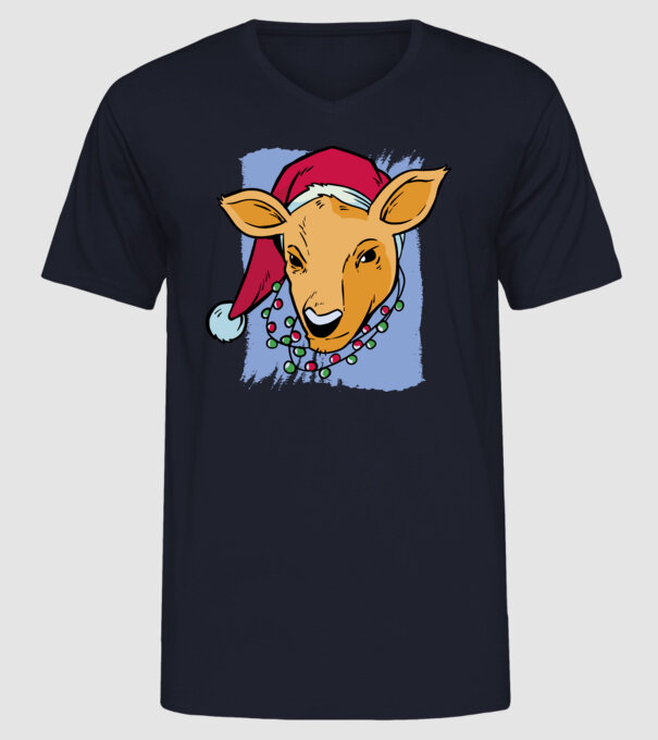 Cerb de Crăciun model albastru închis pe tricou