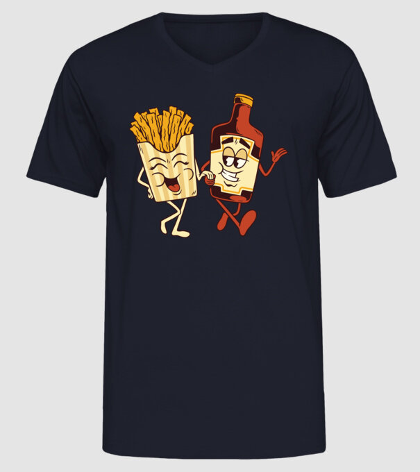 Ketchup + cartofi prăjiți model albastru închis pe tricou