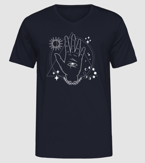 Mână Ochi atotvăzător model albastru închis pe tricou