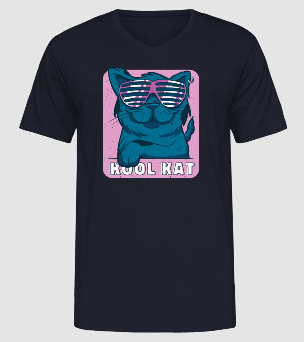 Kool Cat - Pisică Cool model albastru închis pe tricou
