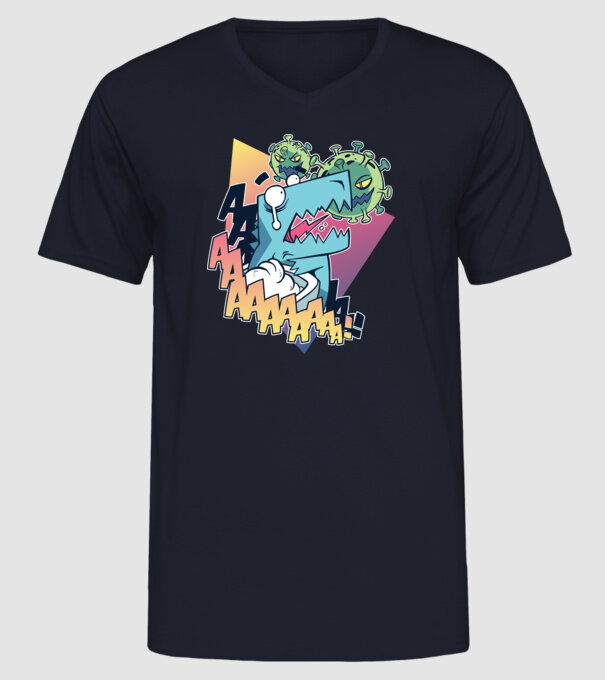 Covid Dino model albastru închis pe tricou