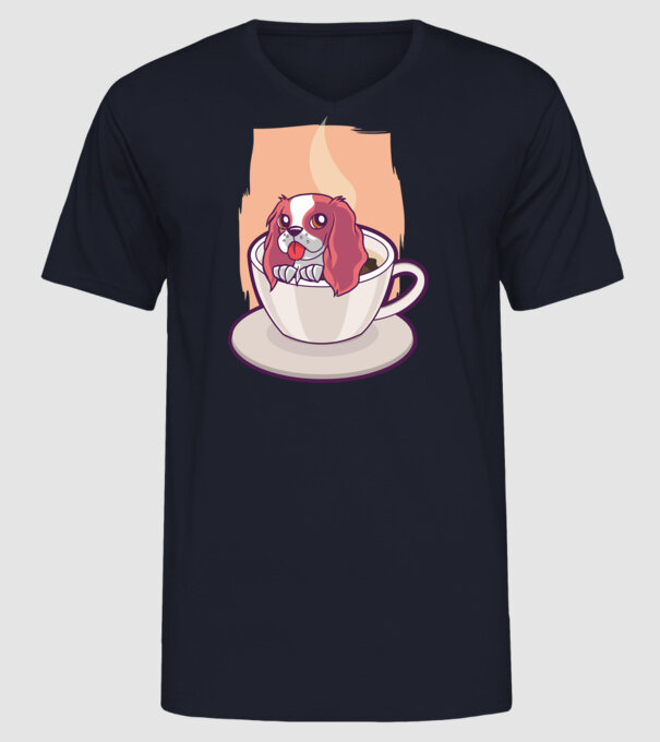 Cafea câine model albastru închis pe tricou