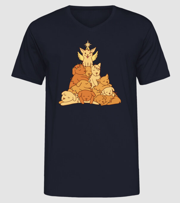 Pom de Crăciun cu Câine model albastru închis pe tricou