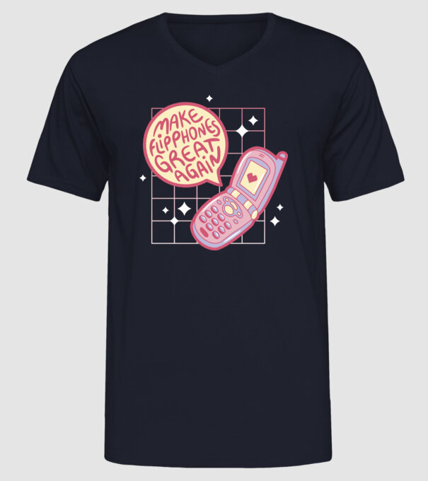 Make Flipphones Great Again Retro model albastru închis pe tricou