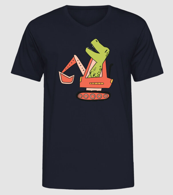 Excavator dinozaur model albastru închis pe tricou