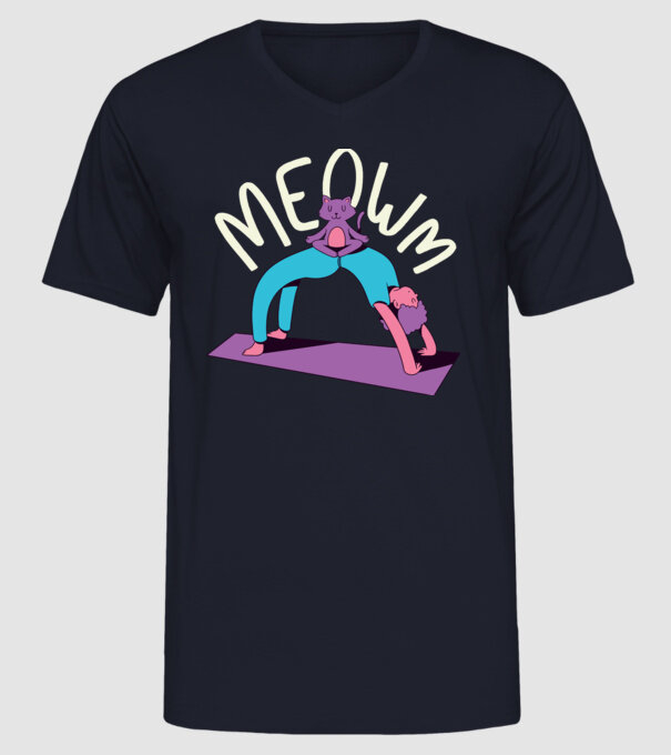 Meowm - Pisică Yoga model albastru închis pe tricou