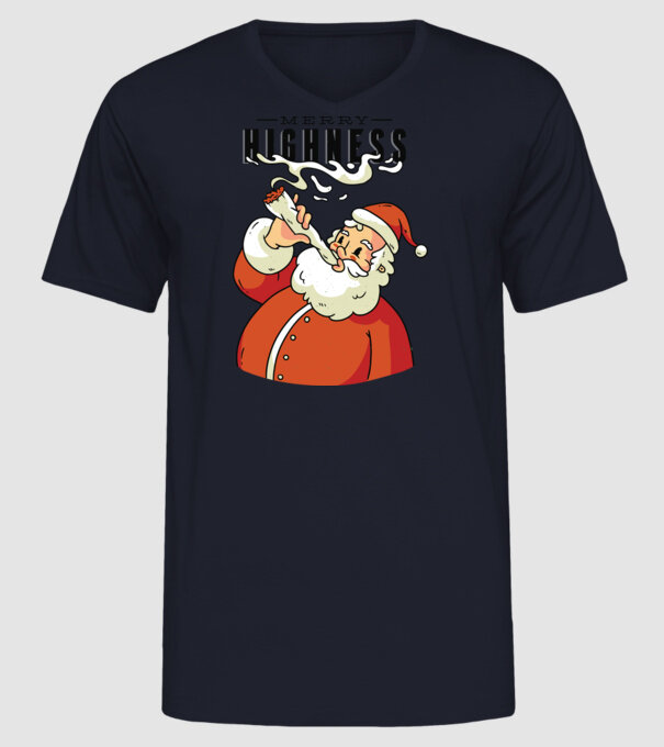 Merry Highness Mikulás fumează iarbă model albastru închis pe tricou