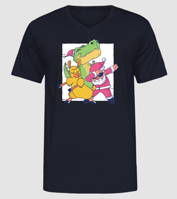 Moș Crăciun Llama T-rex DAB pentru Crăciun model albastru închis pe tricou